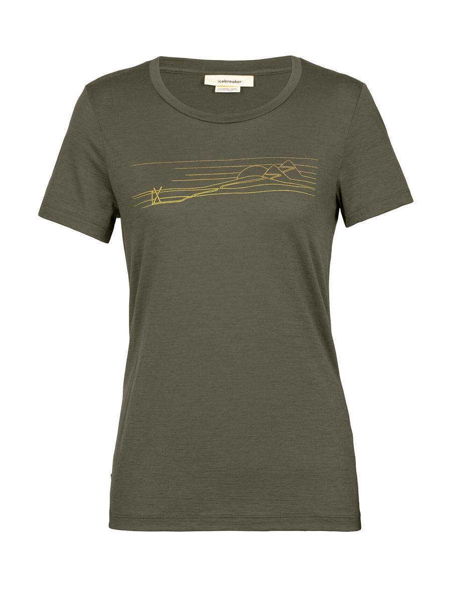 Loden Icebreaker Merino Tech Lite II Short Sleeve Ski Stripes Women's T Shirts | AU 1592PJJQ